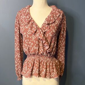 Women’s Blu Pepper Floral Ruffle Blouse - Pink. Small Mauve